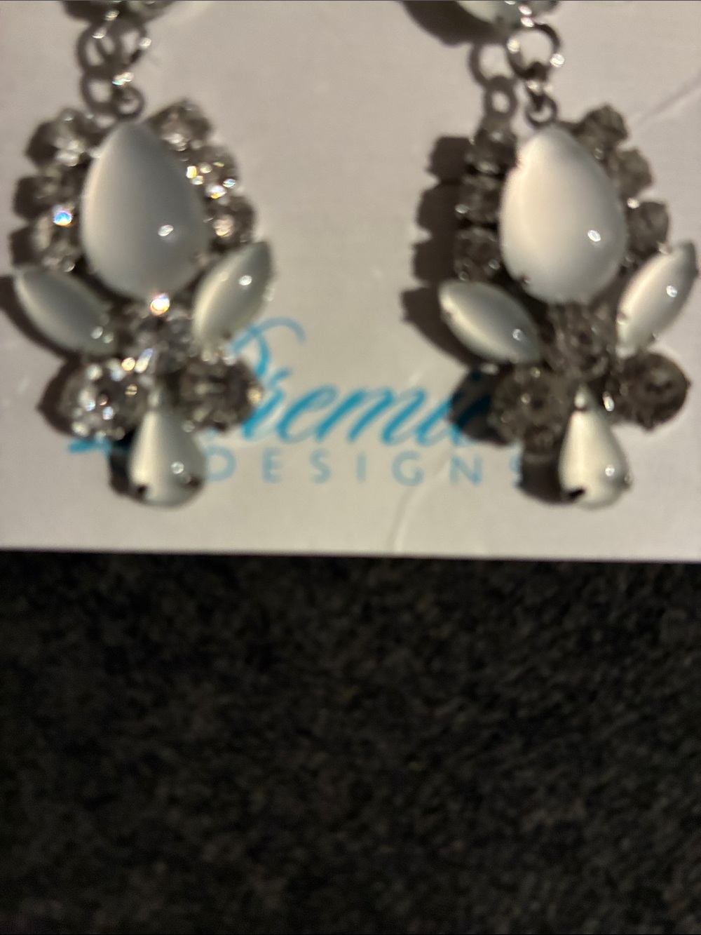 Premier Designs White Opalescent Teardrop & Crystal Drop Earrings - Picture 3 of 5
